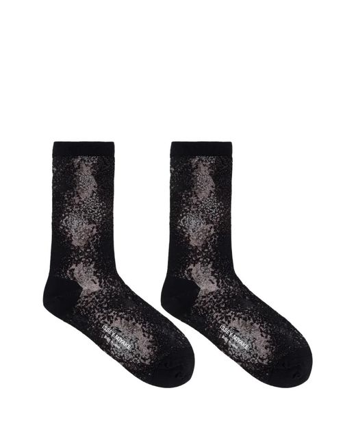Issey Miyake Black Lurex-Thread Floral-Pattern Socks