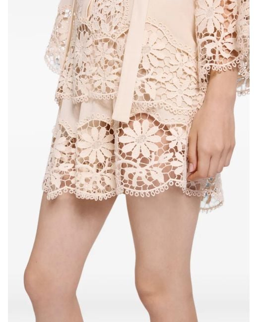 Elie Saab Natural Macramé Silk Shorts