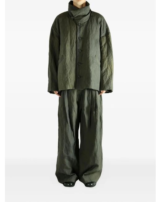 Ziggy Chen Green Buttoned Funnel-Neck Jacket for men