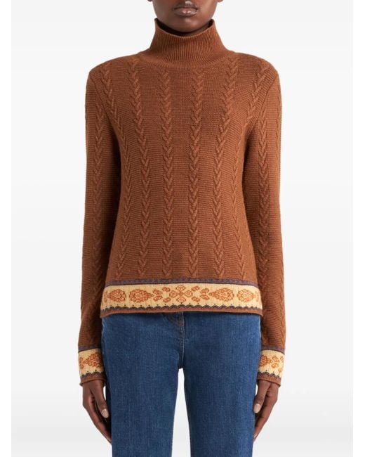 Etro Brown Cable-Knit Patterned Sweater
