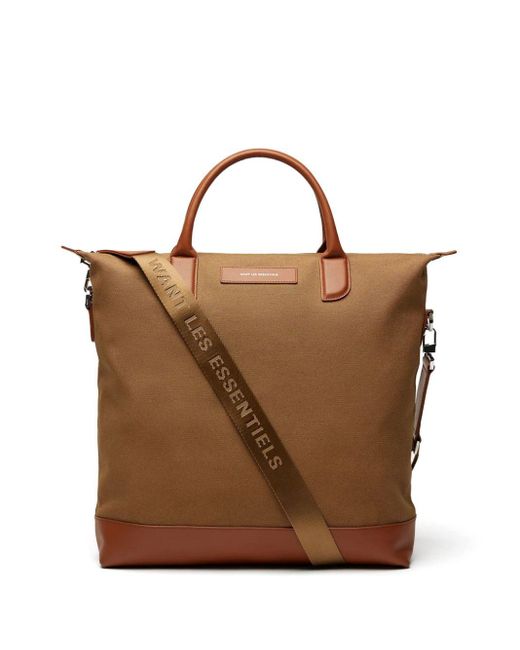 Want Les Essentiels De La Vie Brown Logo-patch Cotton Tote Bag for men