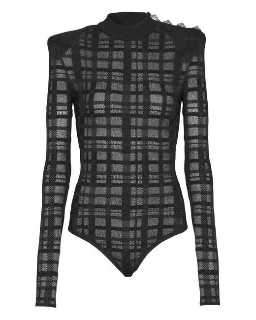Balmain チェック ボディスーツ Black