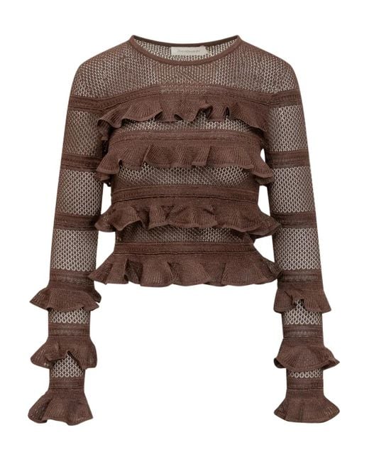 Zimmermann Brown Knit Top With Ruffles