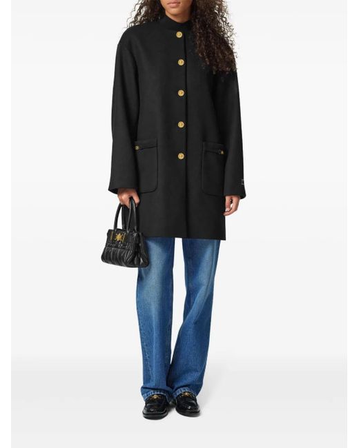 Versace Black Collarless Caban Coat