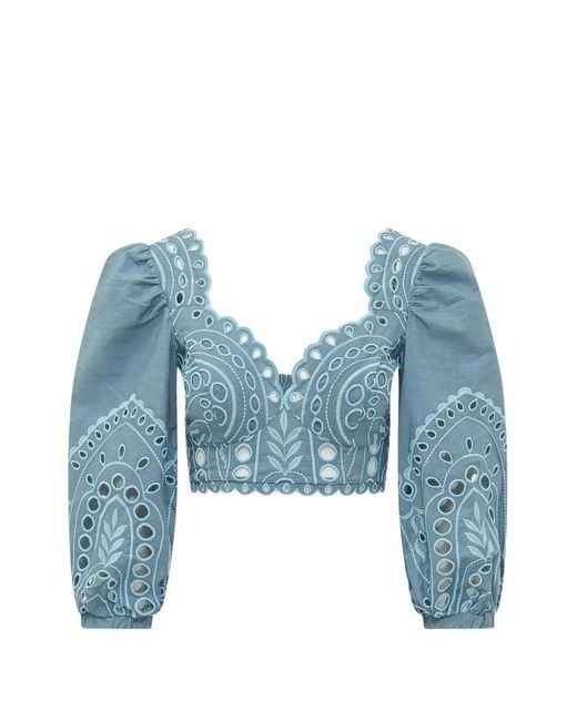 Charo Ruiz Blue Haut Luna À Broderie Anglaise