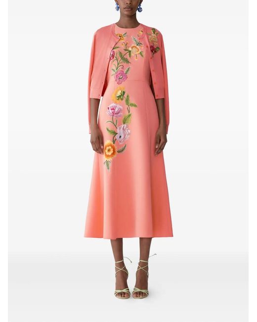 Carolina Herrera Pink Floral-Embroidered Cardigan