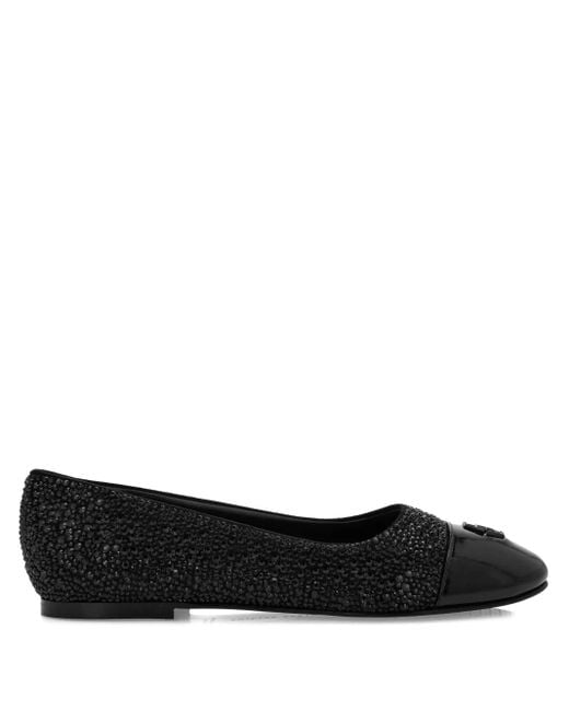 Philipp Plein Black Strass Logo Ballerina Flats