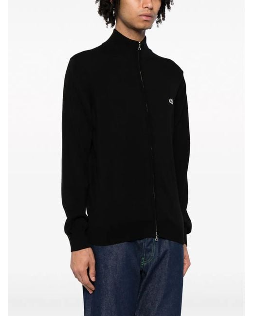 Lacoste Black Logo-Patch Zip-Up Cardigan for men
