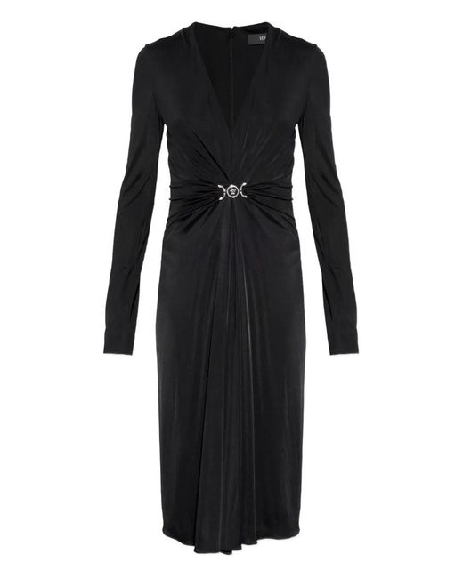Versace Black Medusa-Plaque Draped Dress