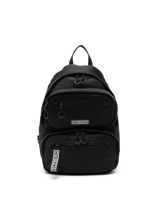 Iceberg Black Logo-embossed Backpack for men