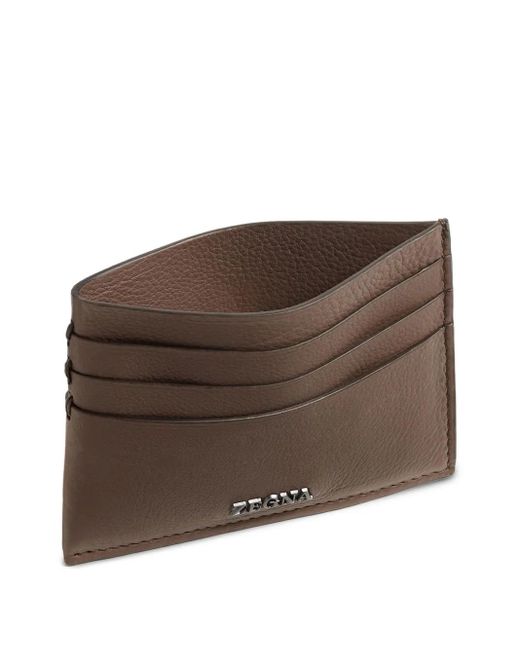 Zegna Brown Leather Card Holder for men