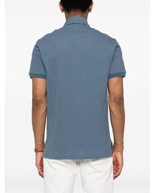 Etro Blue Pegaso-embroidered Cotton Polo Shirt for men