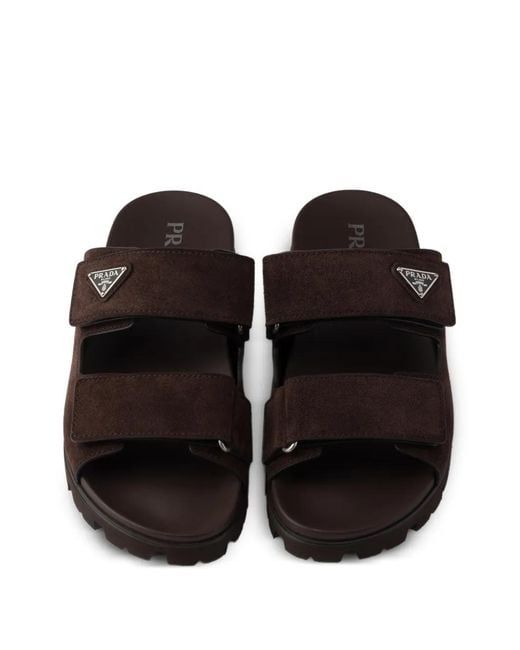 Sandales En Daim À Logo Embossé Prada pour homme en coloris Brown