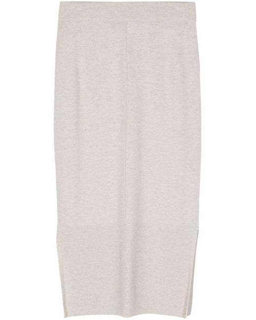 N.Peal Cashmere White Side-slit Cashmere Skirt