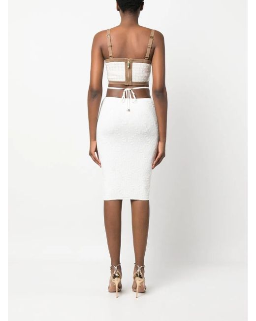 Elisabetta Franchi White Rear-Tie Ribbed-Knit Skirt