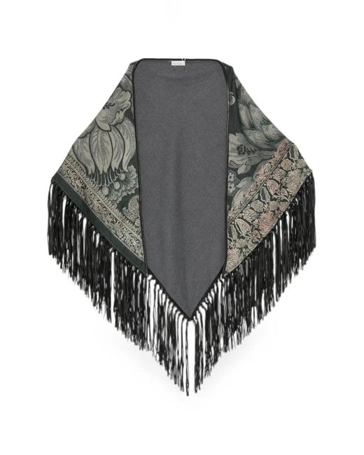 Pierre Louis Mascia Gray Pancake Fringed Floral-Print Shawl