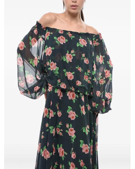 ROTATE BIRGER CHRISTENSEN Black Floral-Print Off-Shoulder Chiffon Maxi Dress