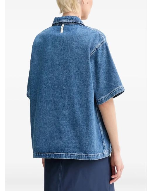 Sunnei Blue Half-Zip Denim Top