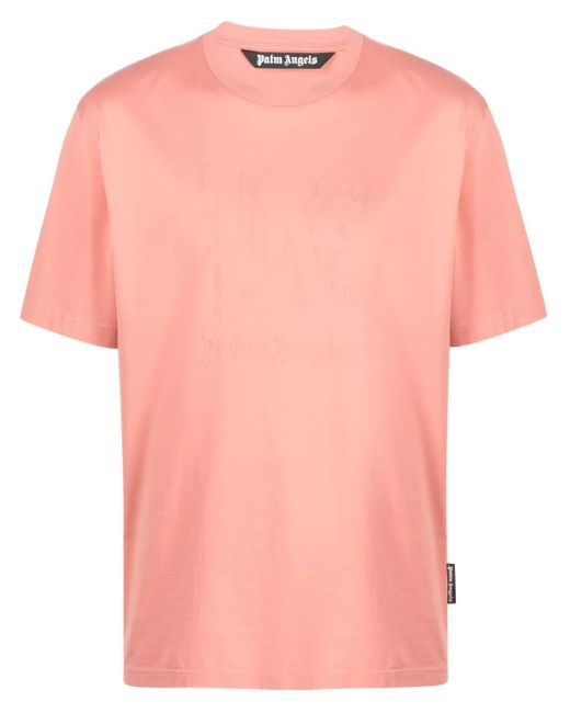 Palm Angels Pink Monogram-Embroidered Cotton T-Shirt for men
