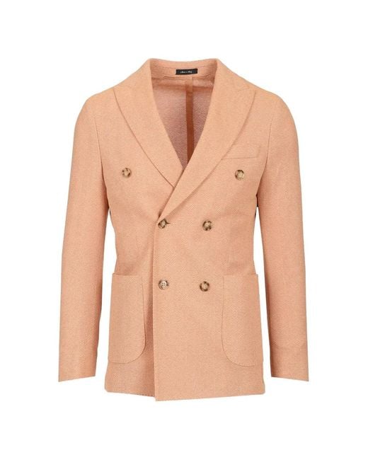 Al Duca D'aosta Pink Double-Breasted Herringbone-Weave Blazer for men