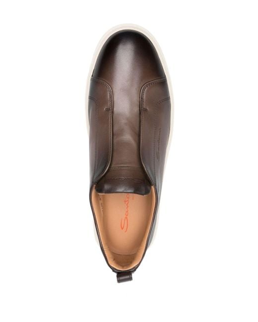 Santoni Brown Gradient Leather Slip-on Sneakers for men