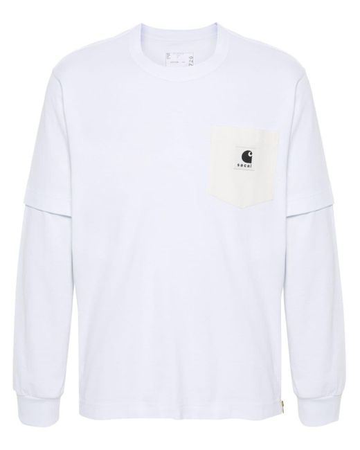 メンズ Sacai ロゴパッチ ロングtシャツ White