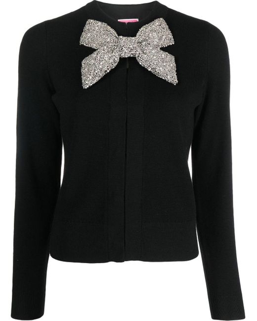 Kate Spade Black Crystal Bow-embellished Wool Cardigan