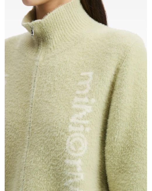 Mini Cream Green High-Neck Zip-Front Cardigan