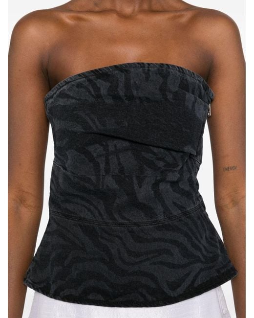 ROTATE BIRGER CHRISTENSEN Black Zebra-Print Denim Top