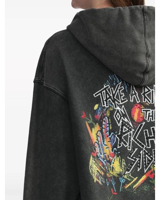 Alessandra Rich Black Graphic-Print Cotton Hoodie