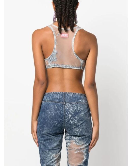 DIESEL Gray Denim-Patchwork Mesh Top