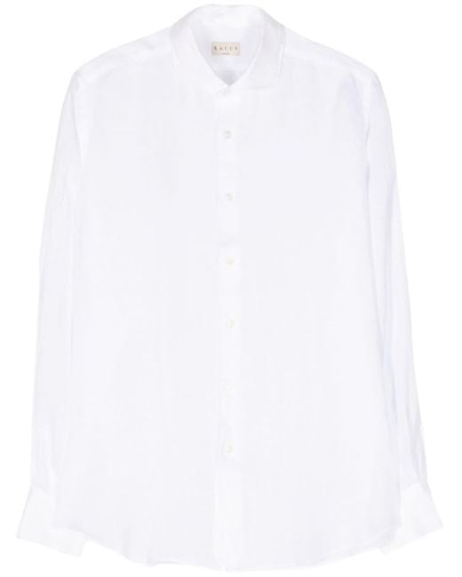 メンズ Xacus スプレッドカラー リネンシャツ White