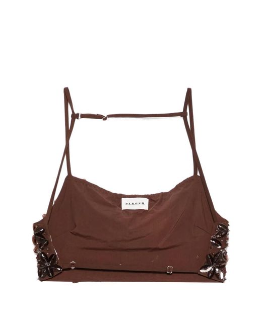 P.A.R.O.S.H. Brown Beaded Spaghetti-Strap Top