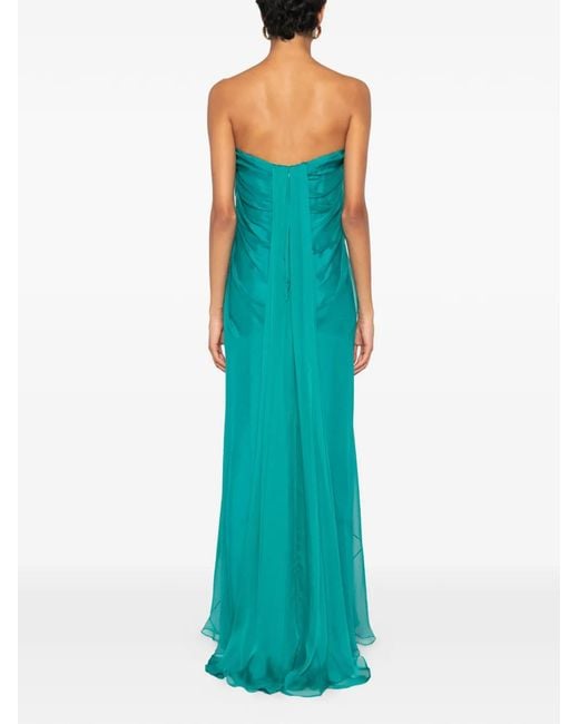 McQueen Blue Strapless Draped Maxi Dress