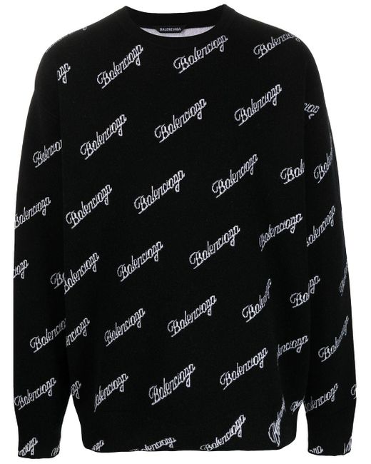 Balenciaga Black Logo-jacquard Wool Jumper for men