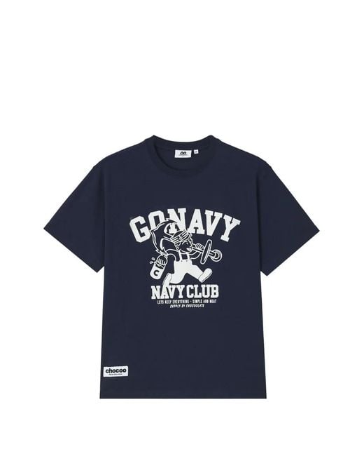 Chocoolate Blue Graphic-Print Logo-Patch T-Shirt for men