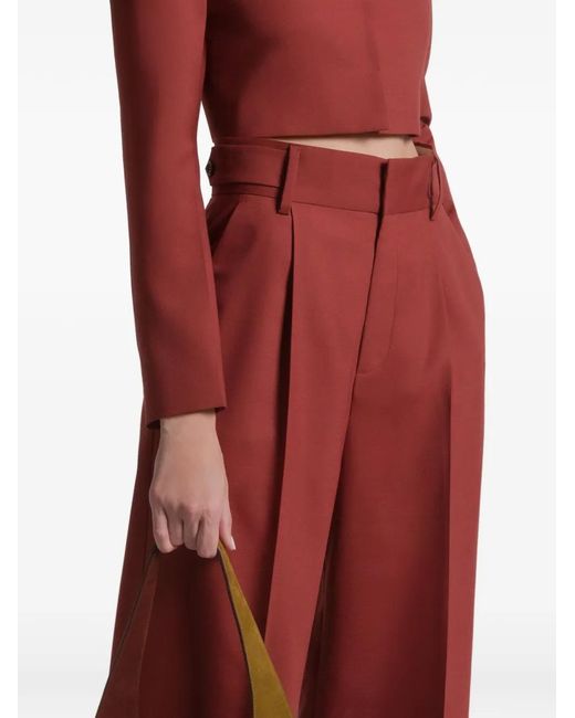 Alberta Ferretti Red Pleated Cuffed Trousers