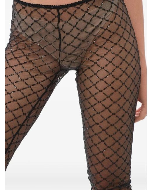 DSquared² Brown Sequin-Embroidered Mesh Tights