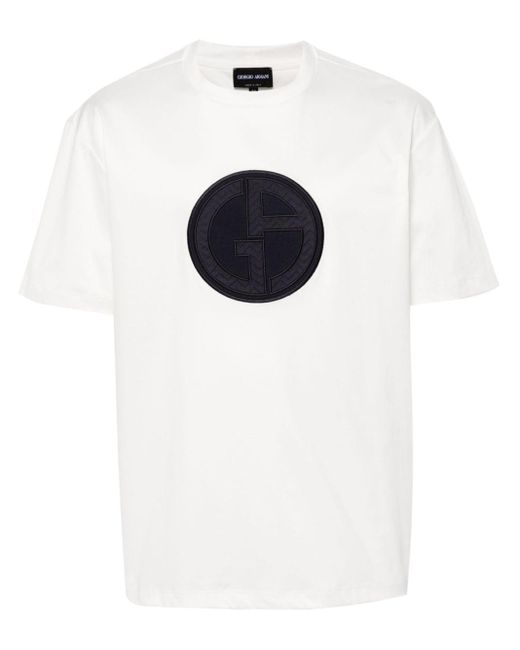 Giorgio Armani White Logo-appliqué Cotton T-shirt for men