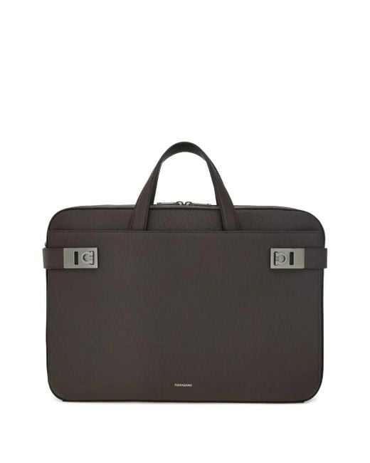 Ferragamo Black Gancini Buckle Briefcase for men