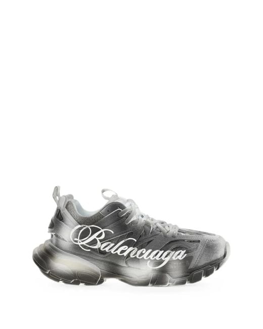 Balenciaga White Track Stencil Logo-Detail Sneakers