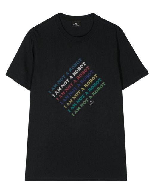 PS by Paul Smith Black Text-print Organic Cotton T-shirt for men