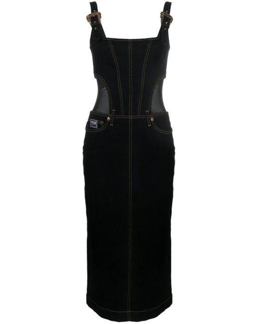 Robe en jean à coutures contrastantes Versace en coloris Black