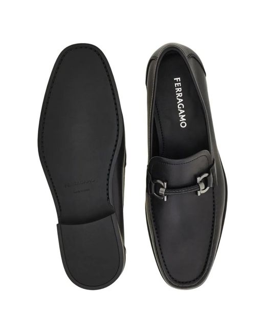 Ferragamo Black Gancini Ornament Loafers for men