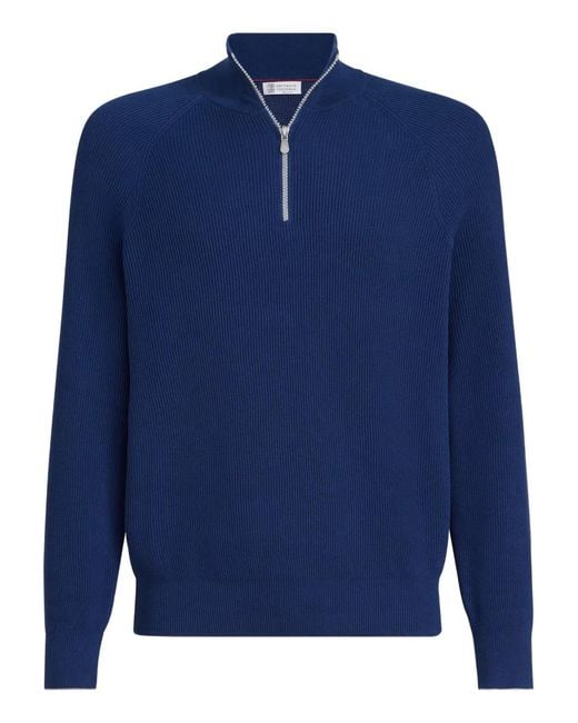 Brunello Cucinelli Blue Cotton Sweater for men