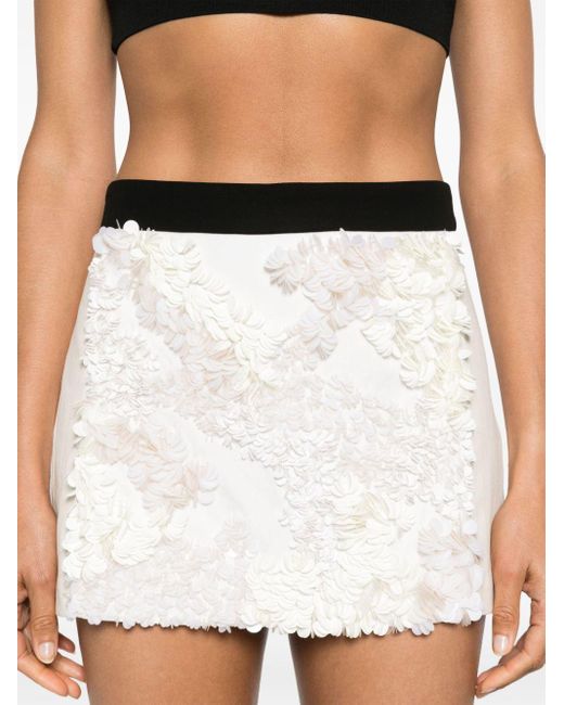 Plan C White Sequin-embellished Mini Skirt