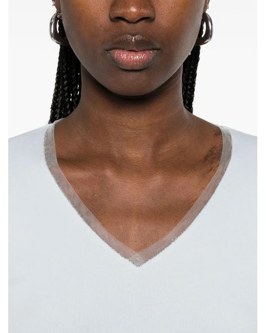 Fabiana Filippi White V-Neck Long-Sleeved Sweater