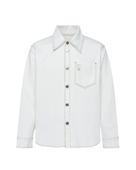 AMI White Chemise Ami De Cœur À Coutures Contrastantes En Coton for men