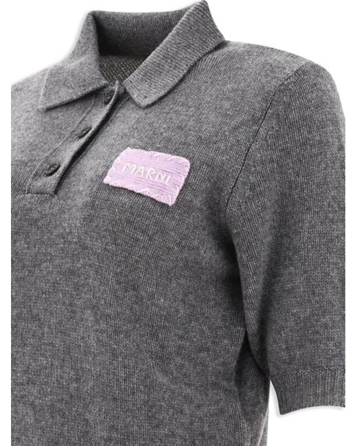 Marni Gray Cashmere Polo Jumper With Patch