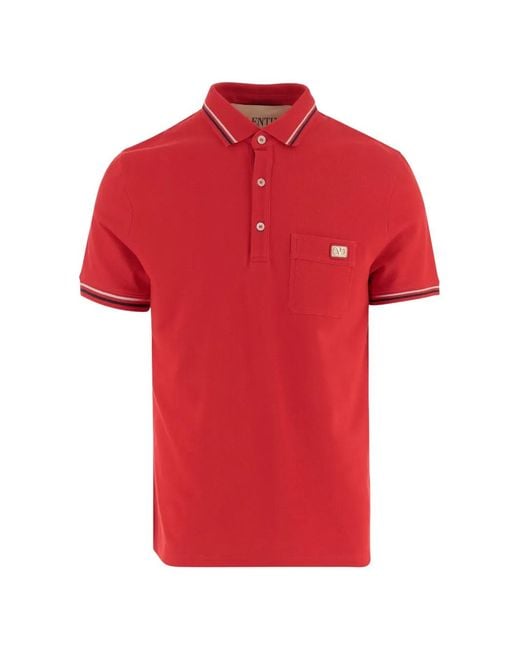 Valentino Garavani Red Cotton Piqué Polo Shirt With Vlogo Patch for men